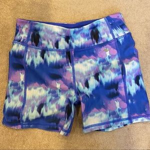Blue and purple gym shorts